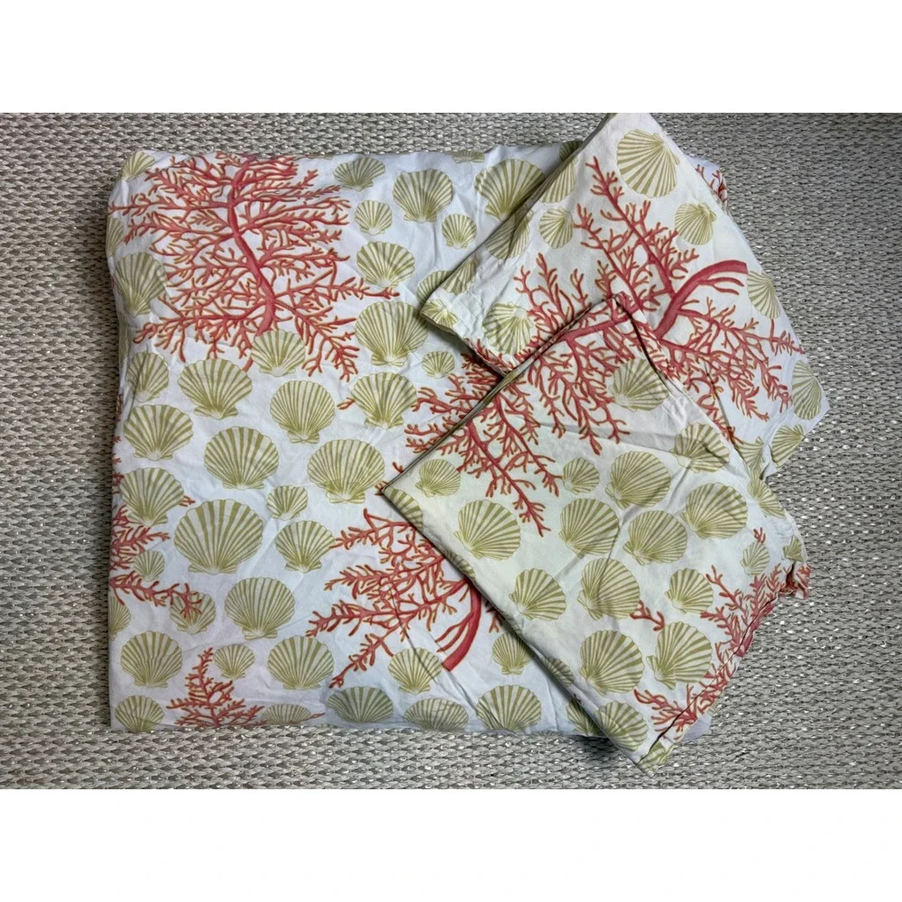 Pottery Barn Organic Cotton Duvet Cover Set Coastal Coral reef Seashell king